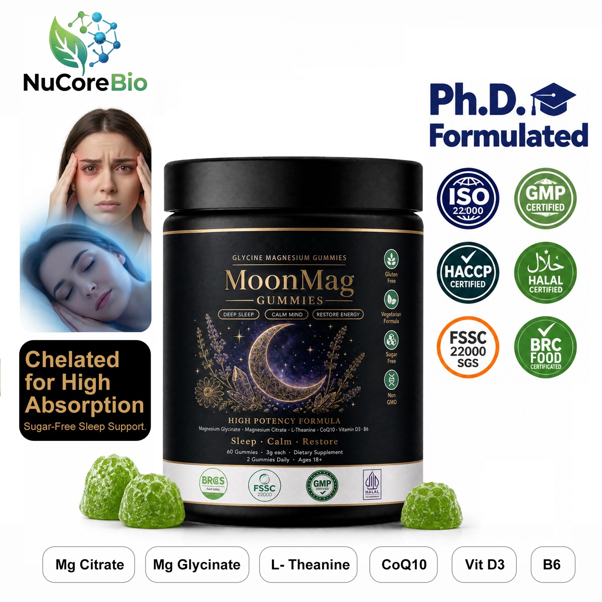 Sleep gummies magnesium L-theanine private label OEM product image