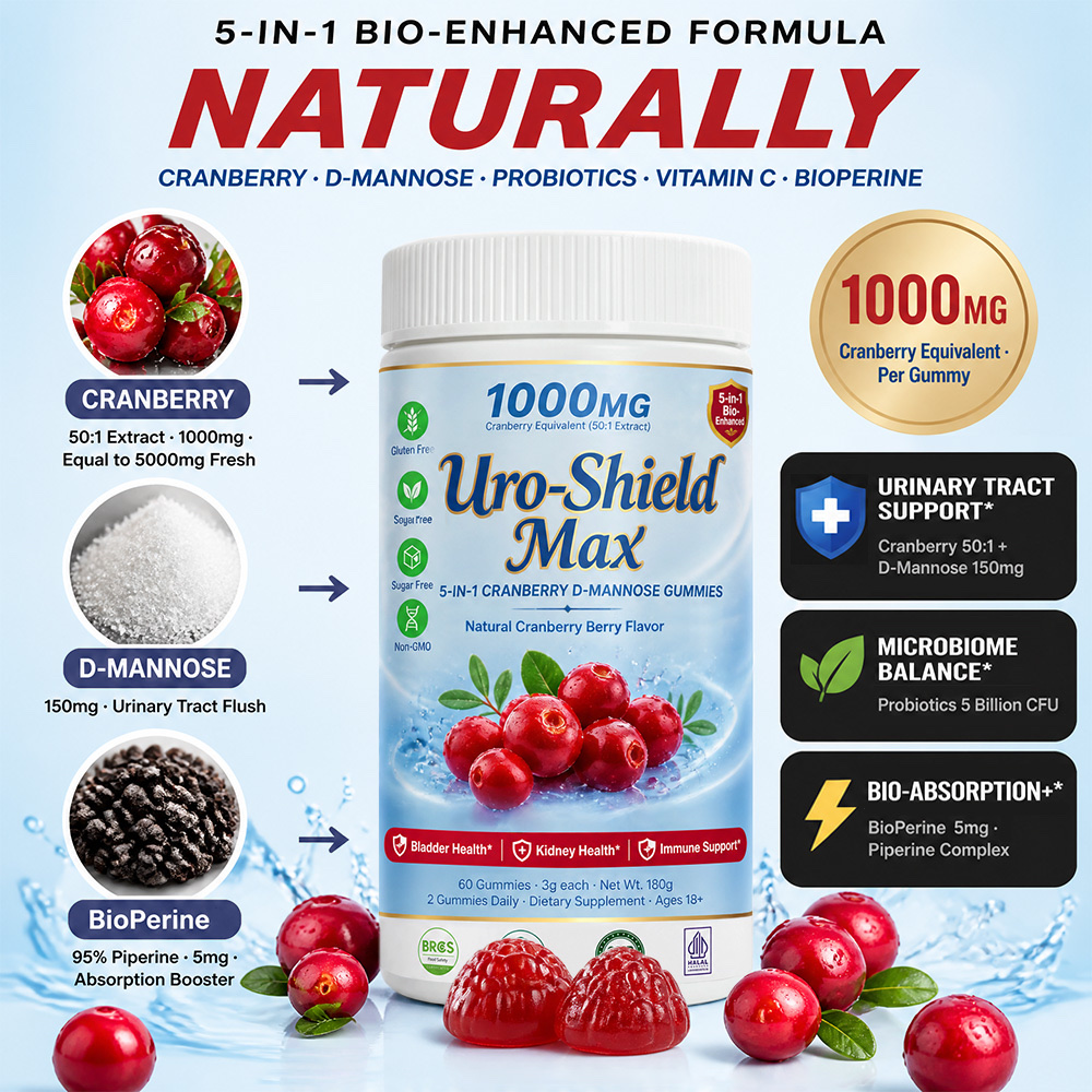 White bottle cranberry D-mannose urinary tract support gummies OEM product detail 5