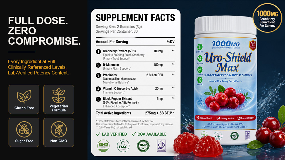 White bottle cranberry D-mannose urinary tract support gummies OEM product detail 8