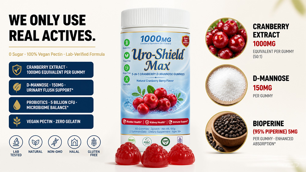 White bottle cranberry D-mannose urinary tract support gummies OEM product detail 9