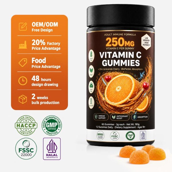 Private Label Vitamin C Gummies with Zinc Peptide | Custom Formulations Low MOQ OEM/ODM