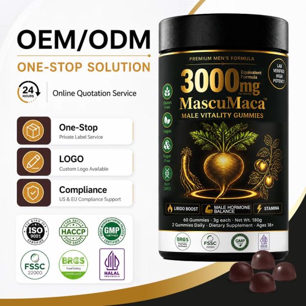 Private Label Maca Tongkat Ali Gummies | Factory Direct Male Supplement OEM Customization