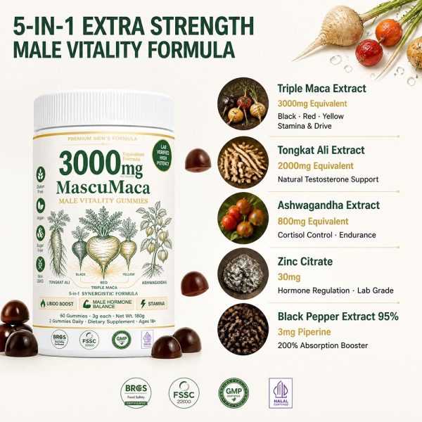 Bulk MascuMaca Gummies 3000mg | Private Label Male Vitality Supplement OEM/ODM
