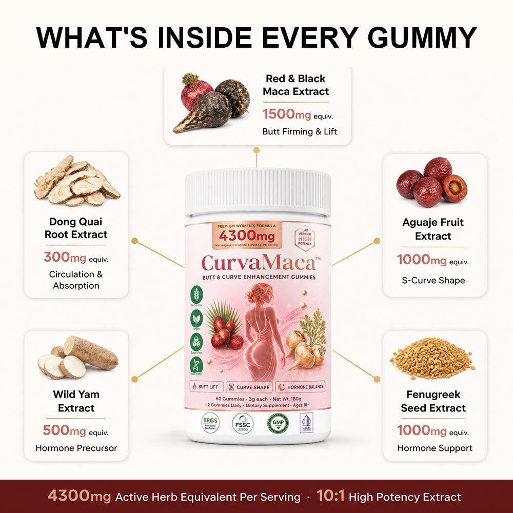 Wholesale CurvaMaca Peptide Herbal Extract Gummy Women Butt Lift Body Shaping Manufacturer - Image 6