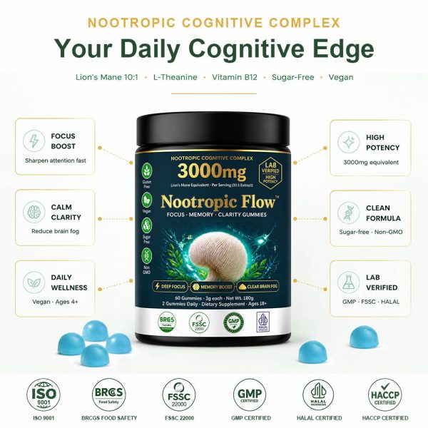 Private Label Lion's Mane Memory Gummies | Custom Brain Peptide Supplement OEM/ODM | Low MOQ Nootropic