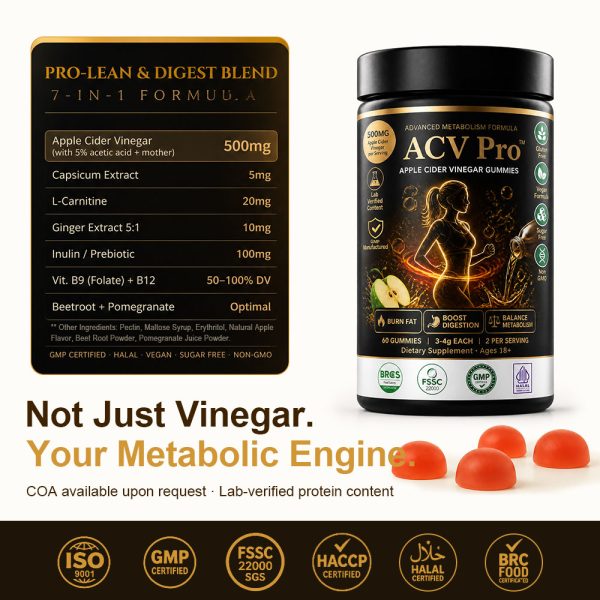 Private Label ACV Pro Gummies Custom Active Peptide Metabolism Supplement Formula Bulk OEM