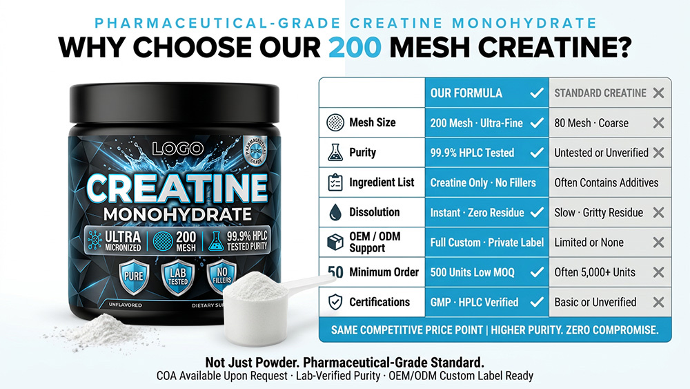 Bulk Creatine Monohydrate Powder Private Label | Black Jar Sports Nutrition OEM Manufacturer supplement facts or product detail image