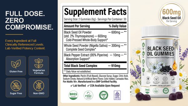 Private Label Black Seed Oil Gummies Manufacturer | Custom Formula White Bottle OEM/ODM - detail image 1