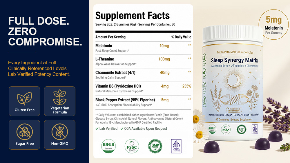 Private Label Melatonin Gummies Manufacturer | White Bottle Custom Formula Sleep Gummy OEM/ODM formula and label detail image
