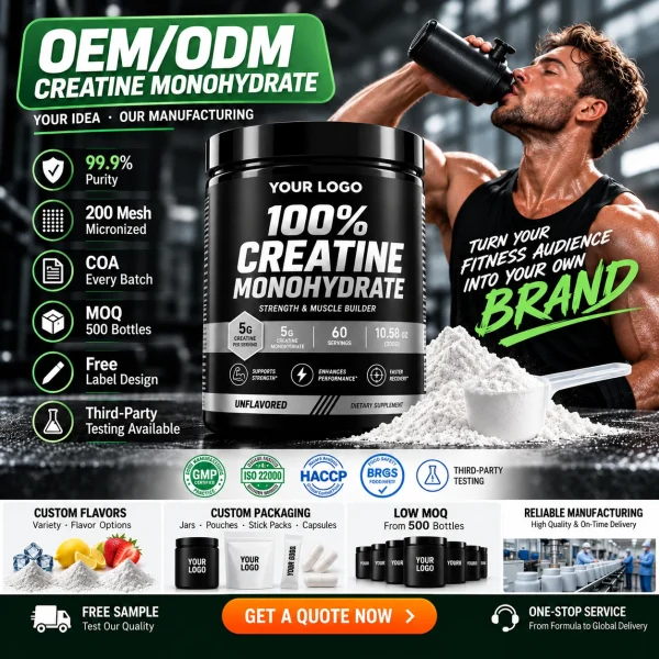 OEM/ODM private label creatine monohydrate 300g jar with custom formula, label and packaging
