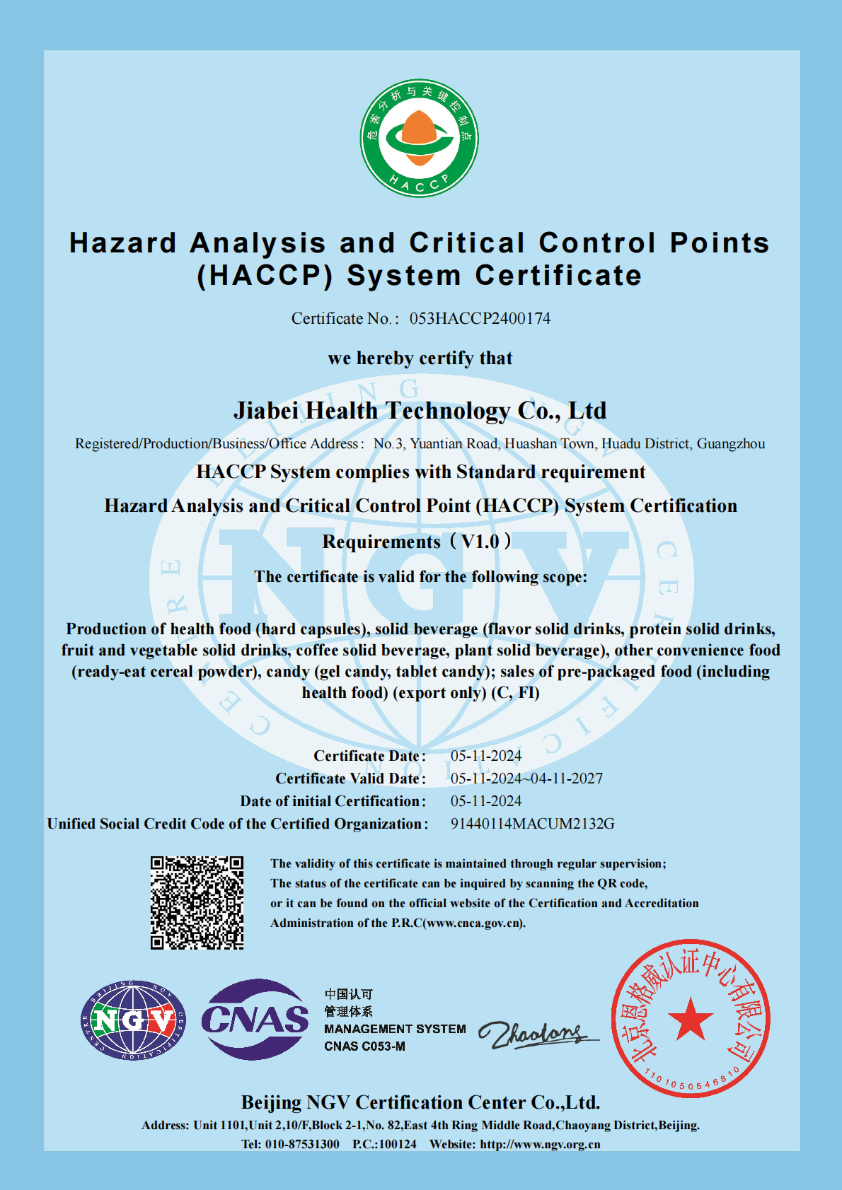 HACCP certificate